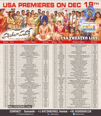 Prathi Roju Pandage US Theaters List - 1 of 2